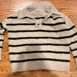 LOFT Black and Tan Striped V-Neck Sweater
